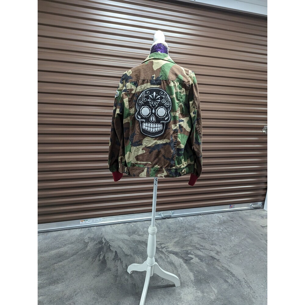 Vintage 90s Y2K‎ Green Army Camo 1996 World Series Jacket Eagle Skull Grunge - Picture 2 of 10